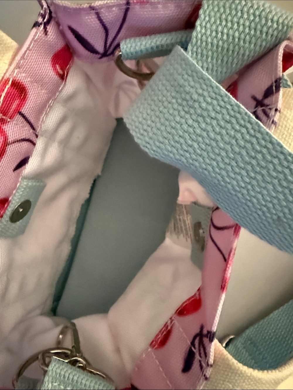 NWOT Urban Outfitters Pink Cherry Mini Bag with Light Blue Handles. - Picture 5 of 5